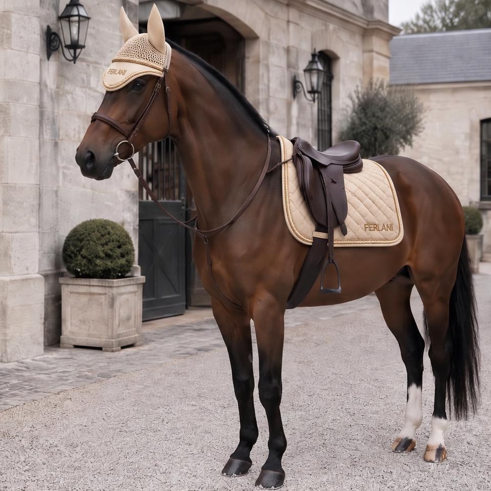 Simulazione AI: set FERLANI Champagne su cavallo Baio